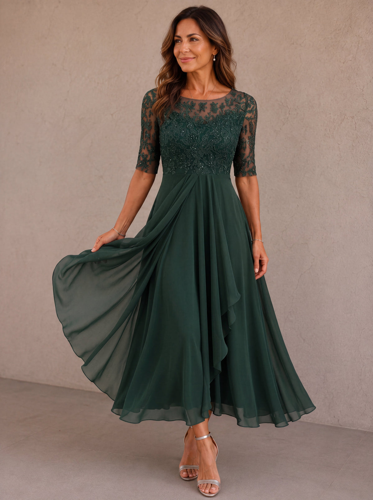 REAL | Abito Lungo in Pizzo e Chiffon