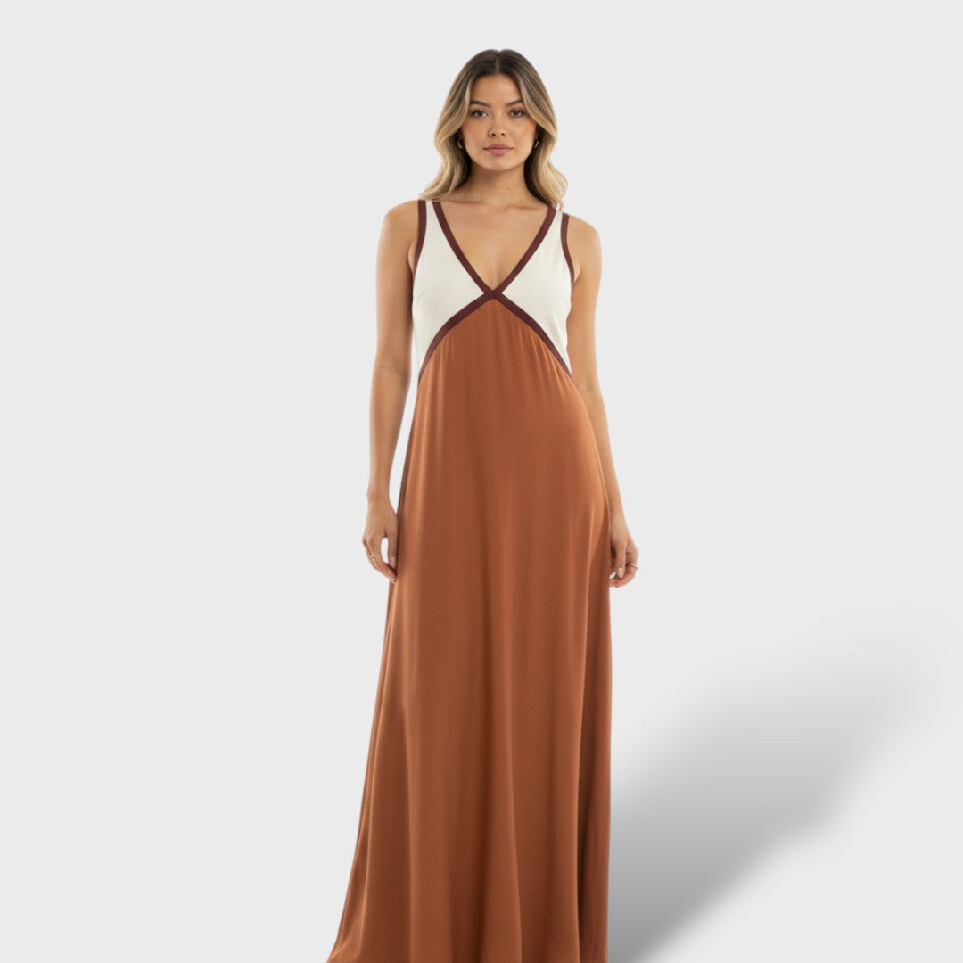 Vestito Maxi Contrasto Elegante Donna