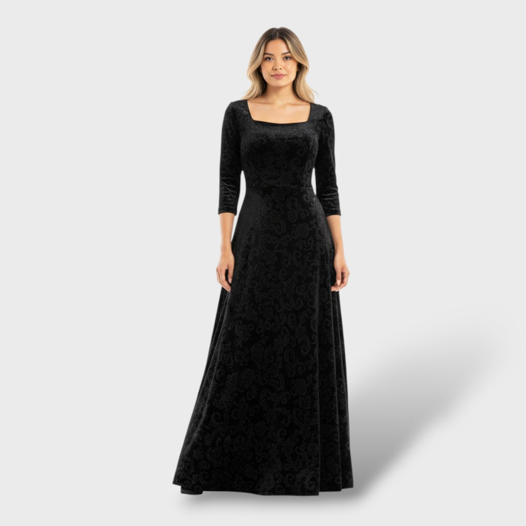 Vestito Maxi Floreale Scollo Quadrato Elegante