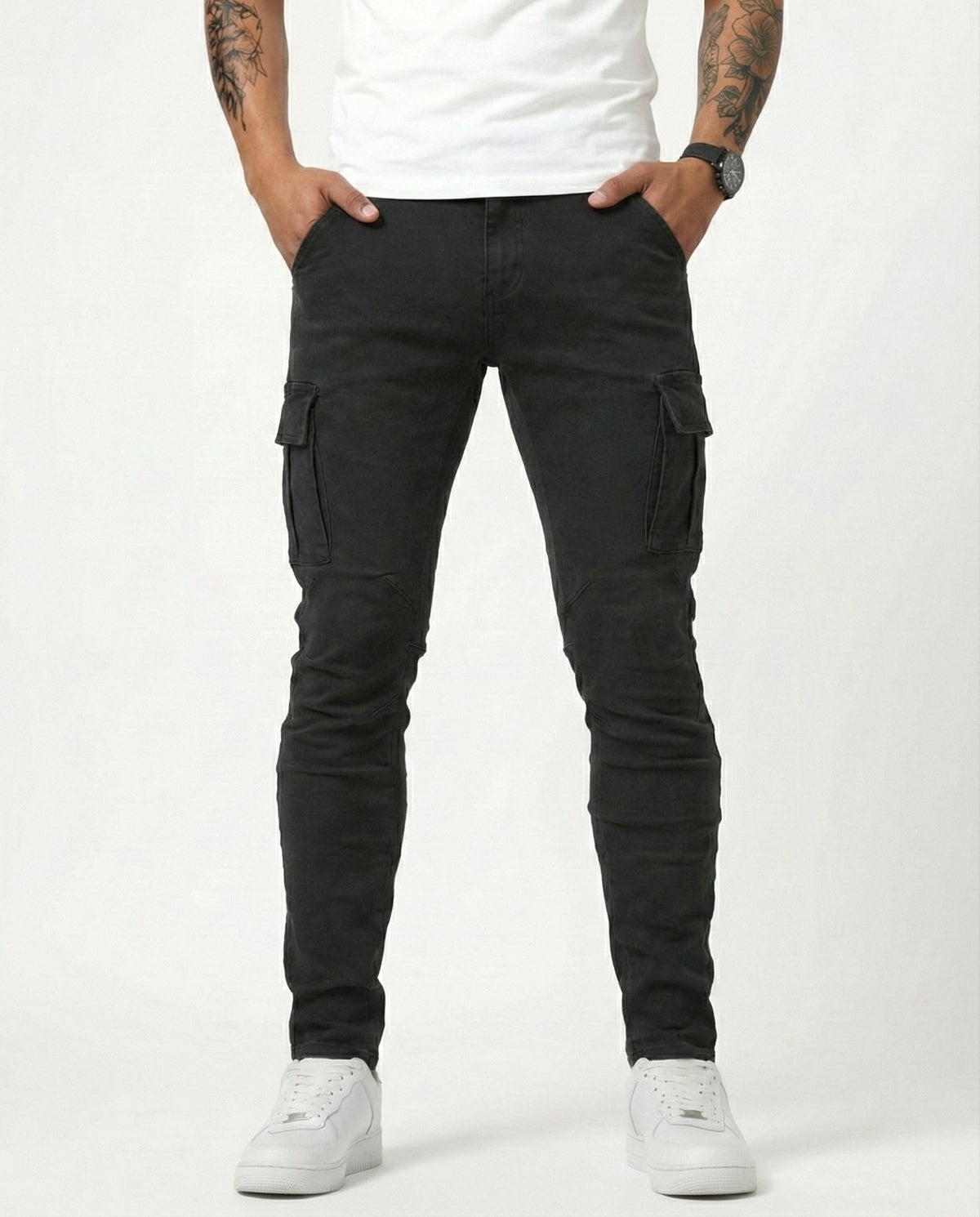 Pantalone Cargo Blu Navy Elastico