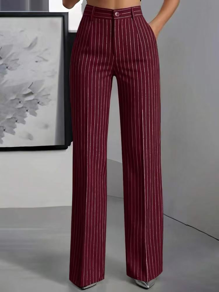 Pantaloni sartoriali a vita alta, a righe verticali e gamba larga