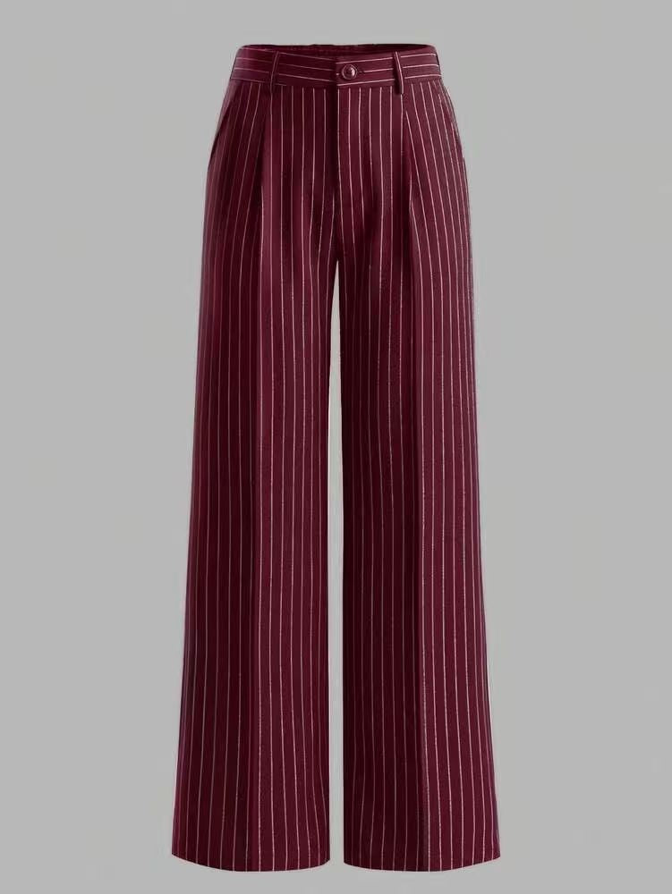 Pantaloni sartoriali a vita alta, a righe verticali e gamba larga