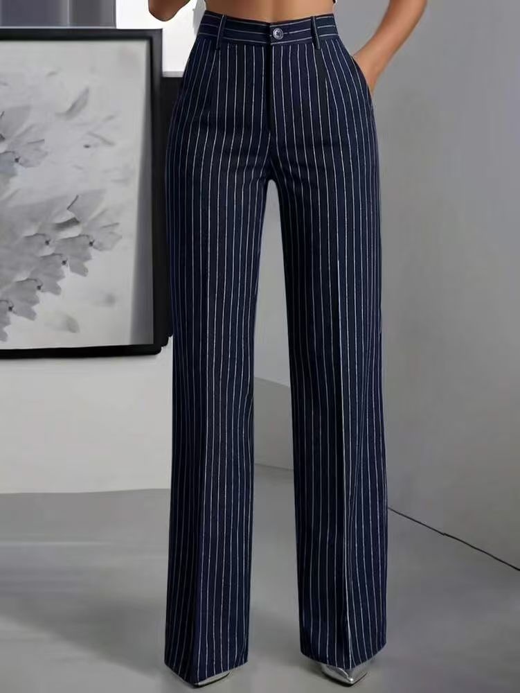 Pantaloni sartoriali a vita alta, a righe verticali e gamba larga