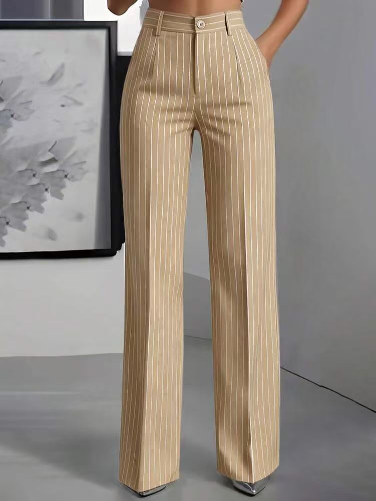 Pantaloni sartoriali a vita alta, a righe verticali e gamba larga