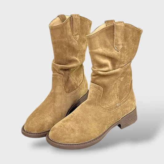 Stivali a Metà Gamba in Scamosciato con Tacco Largo Stile Cowboy