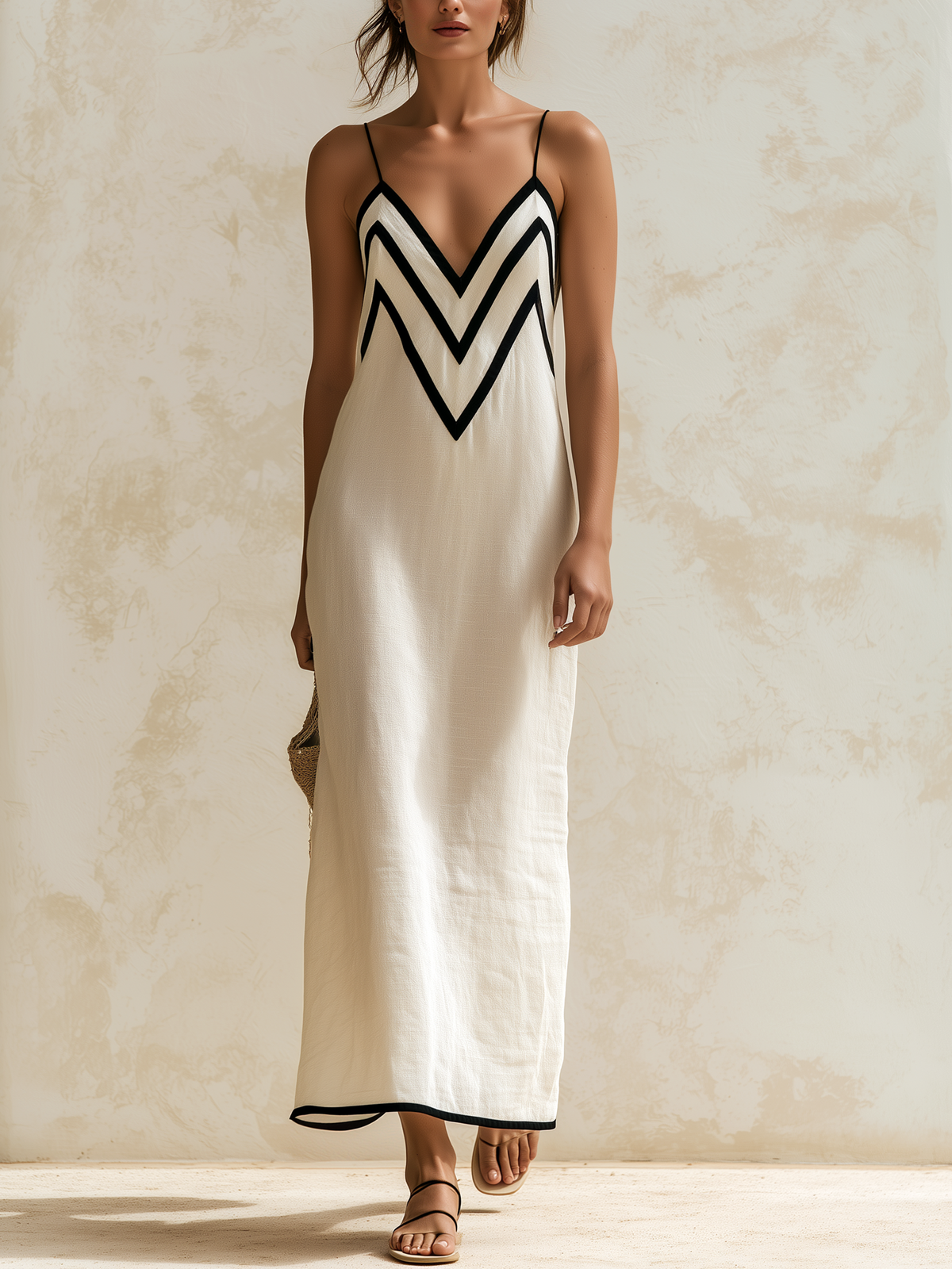 Marisa | Abito Lungo Chevron con Contrasto