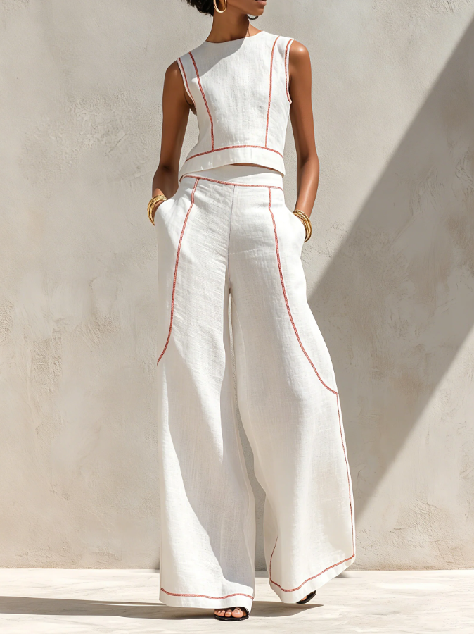 Clara | Completo bianco con top senza maniche e pantaloni a gamba larga