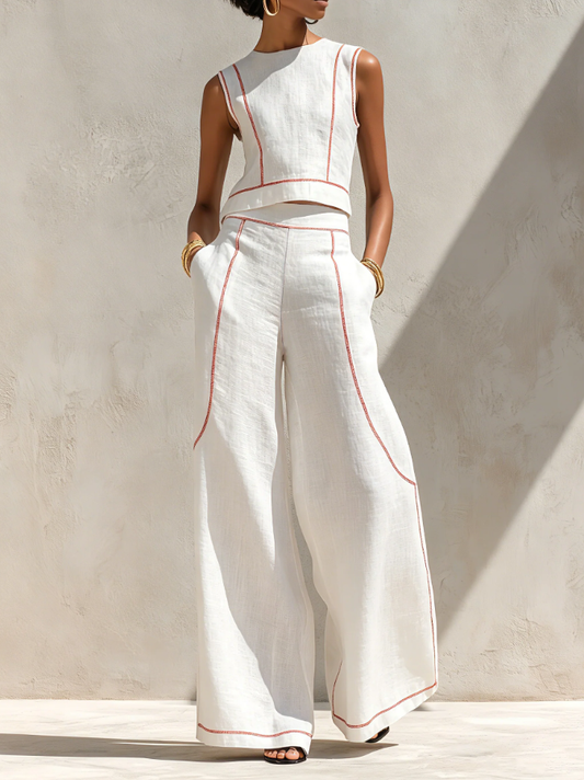 Clara | Completo bianco con top senza maniche e pantaloni a gamba larga