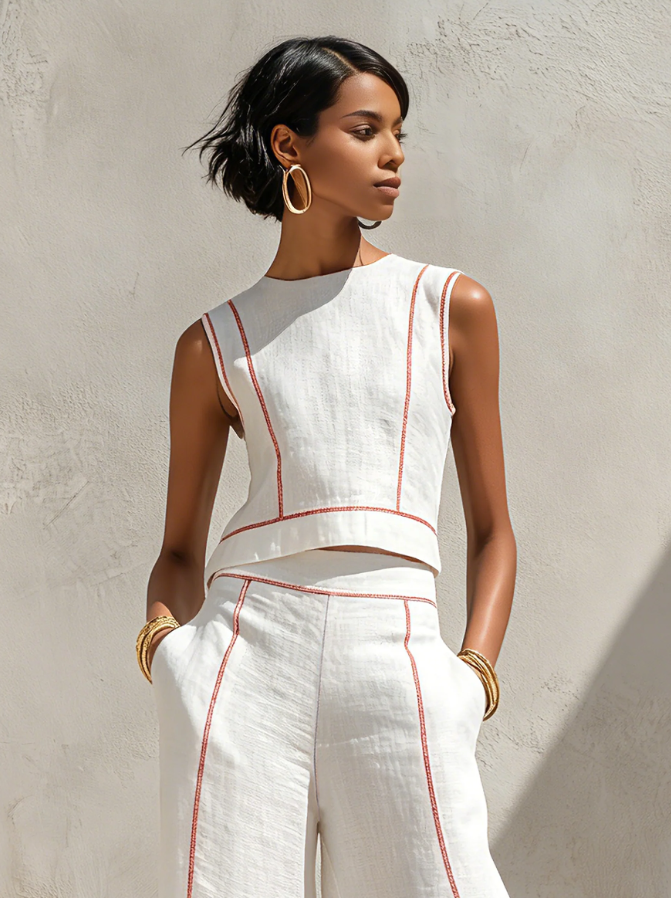Clara | Completo bianco con top senza maniche e pantaloni a gamba larga