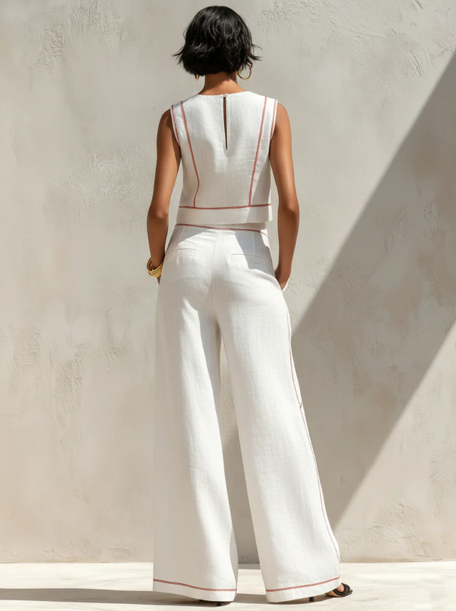 Clara | Completo bianco con top senza maniche e pantaloni a gamba larga