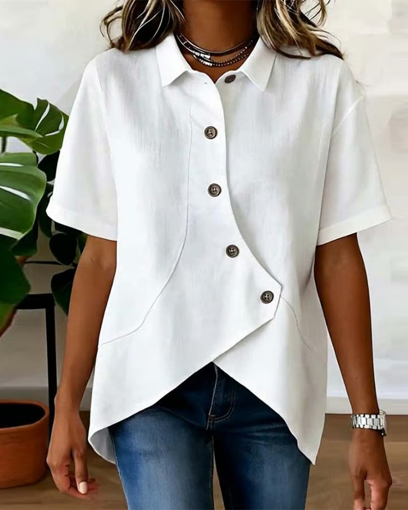 Giulia - Blusa Asimmetrica in Cotone-Lino con Bottoni