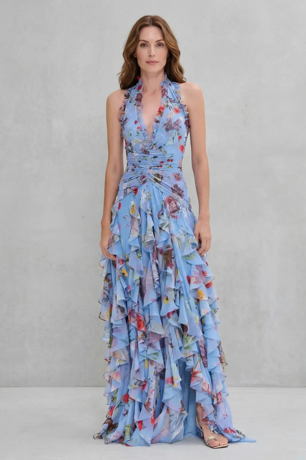 Belladina | Romantica cascata di rose - Abito lungo con collo halter