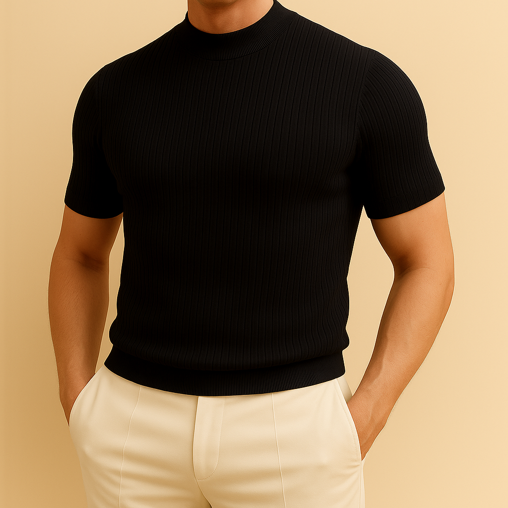 Maglia a Coste con Collo Alto