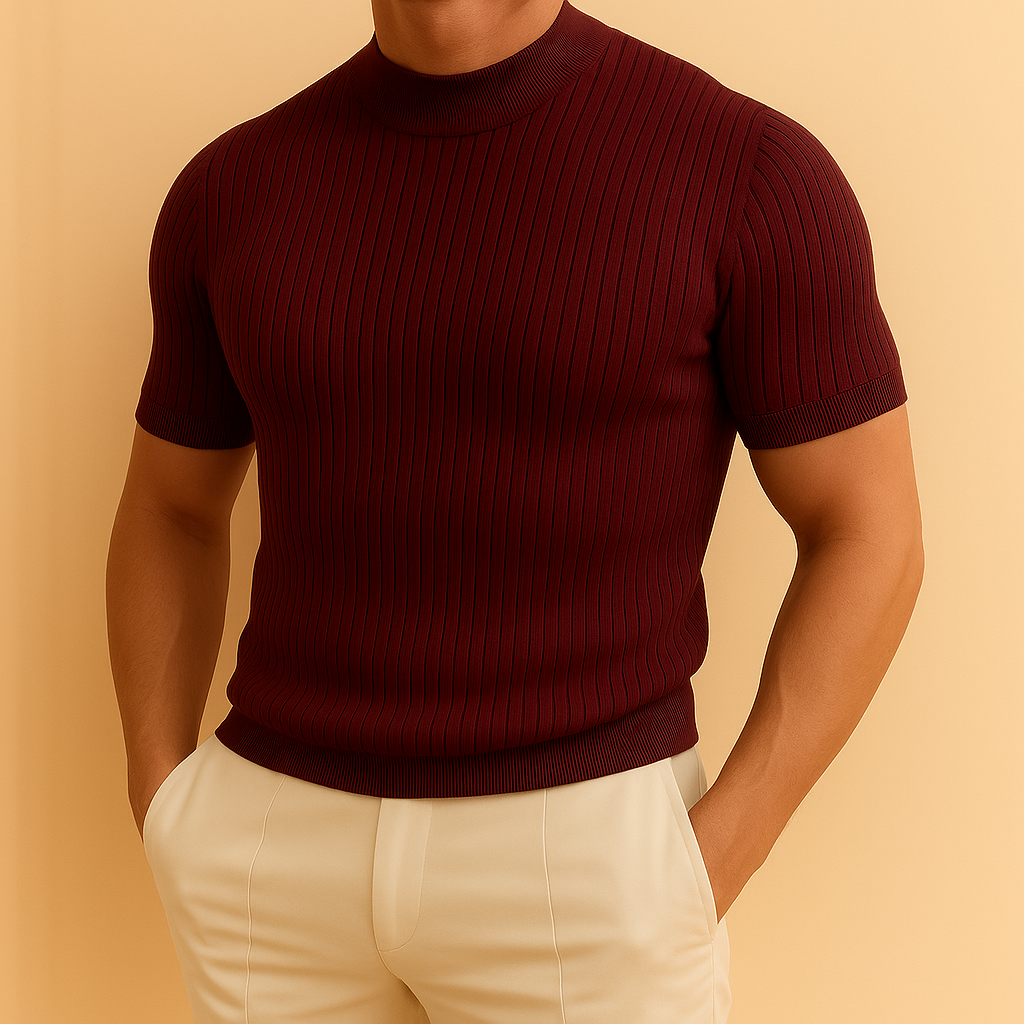 Maglia a Coste con Collo Alto