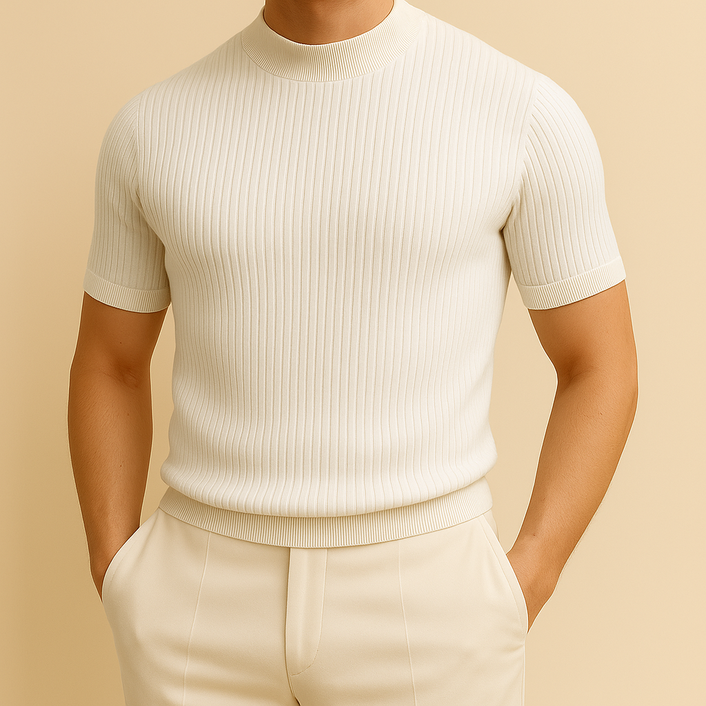 Maglia a Coste con Collo Alto
