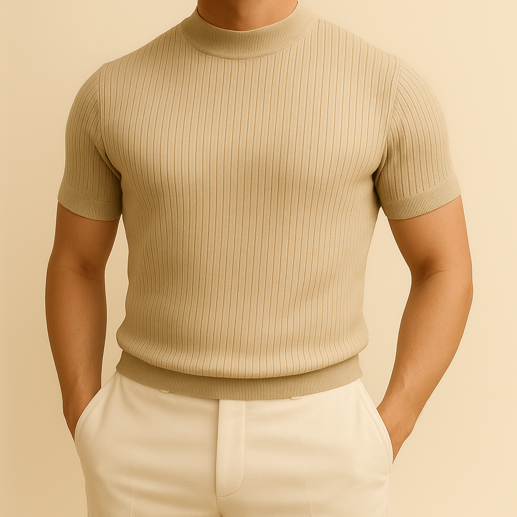Maglia a Coste con Collo Alto