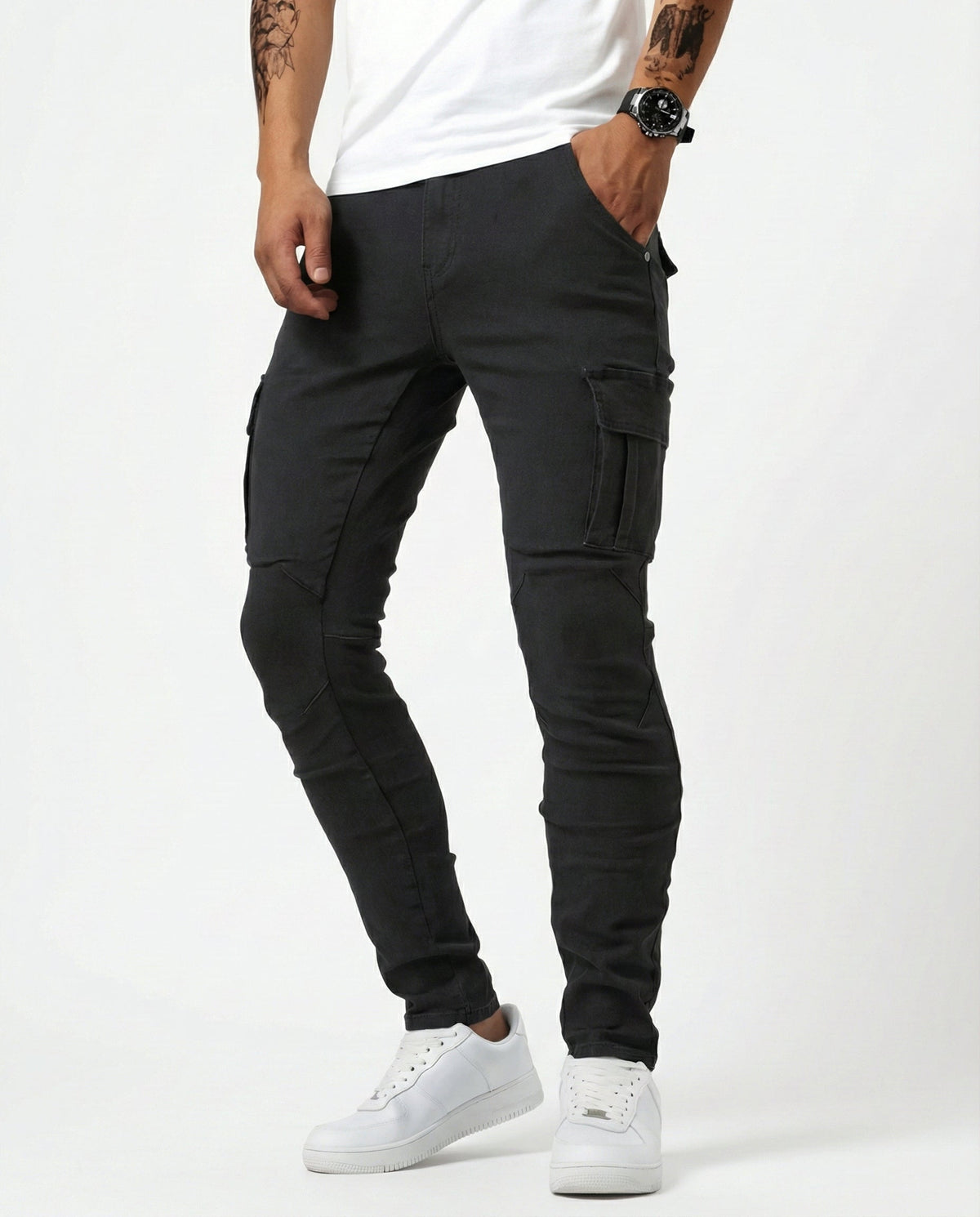 Pantalone Cargo Blu Navy Elastico