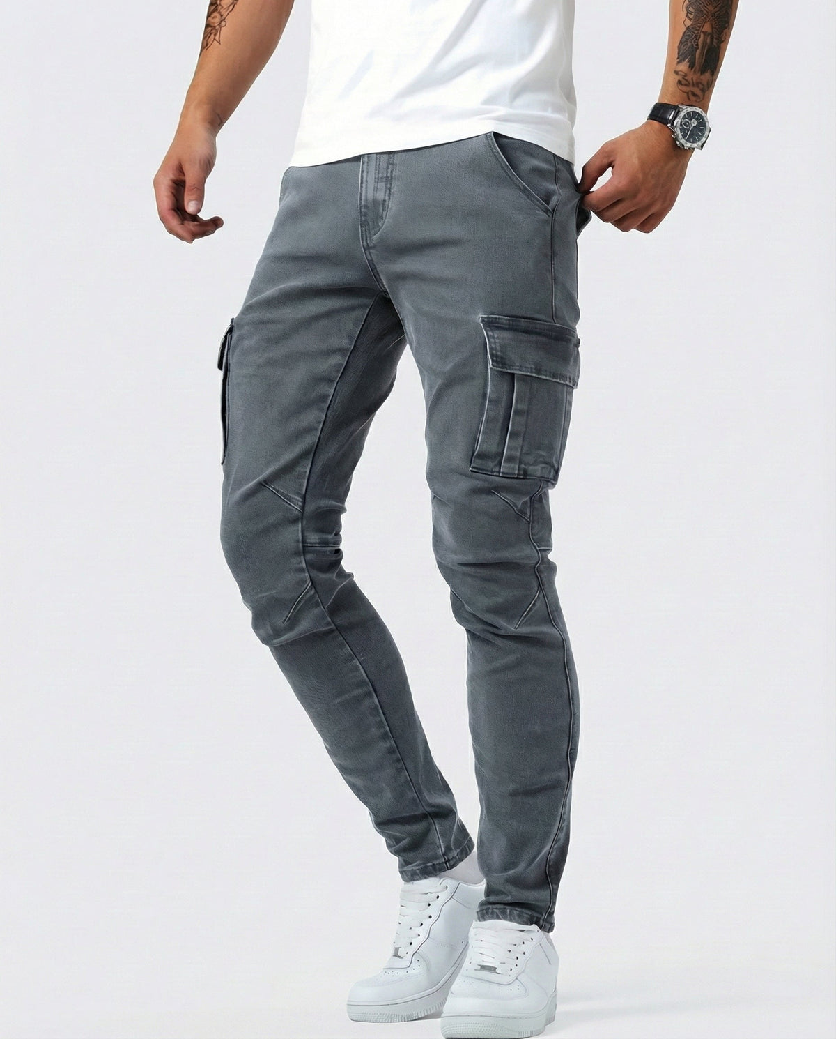 Pantalone Cargo Blu Navy Elastico