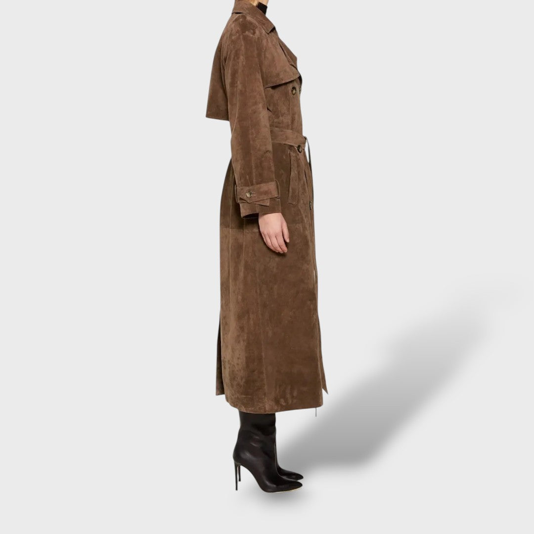 Trench Coat Classico Scamosciato per Donna