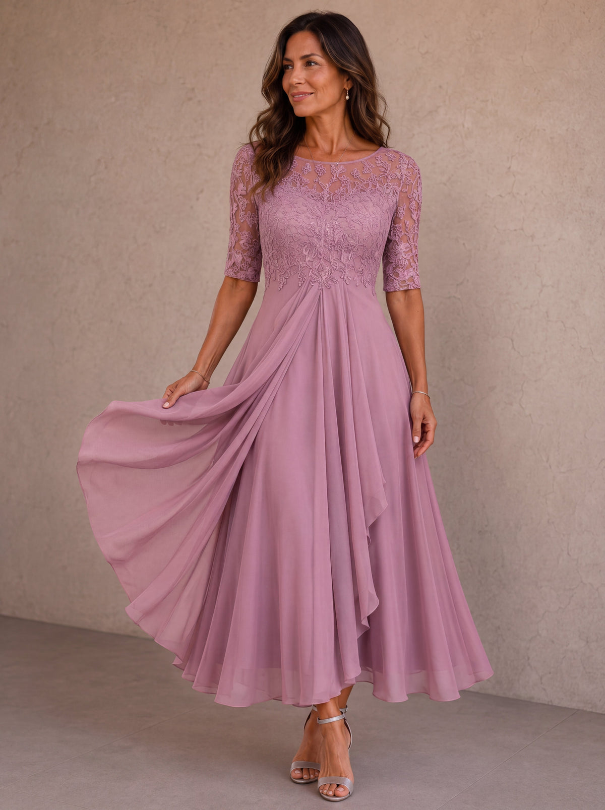 REAL | Abito Lungo in Pizzo e Chiffon