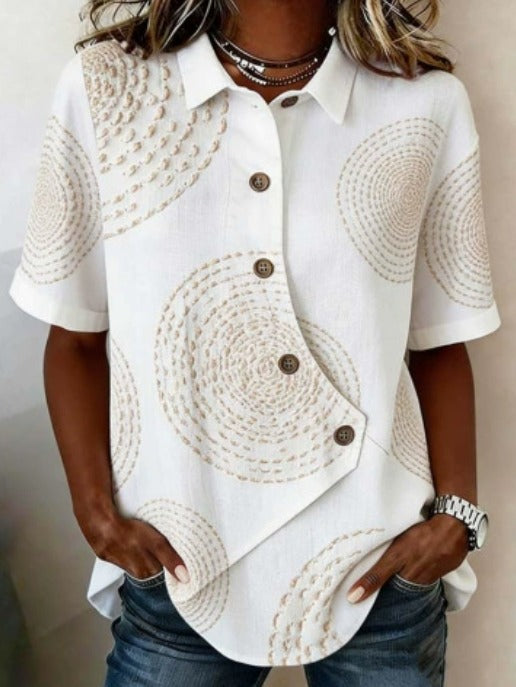 Giulia - Blusa Asimmetrica in Cotone-Lino con Bottoni