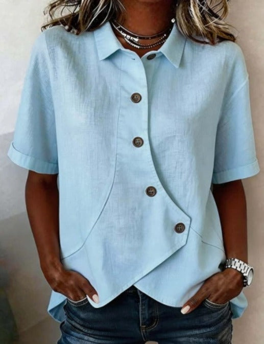 Giulia - Blusa Asimmetrica in Cotone-Lino con Bottoni