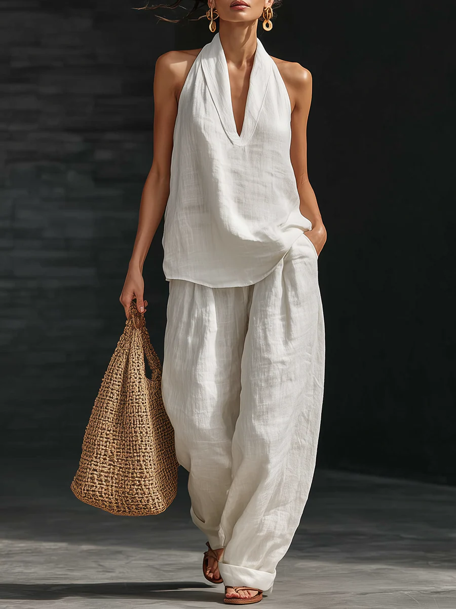 Carlotta | Completo elegante senza maniche con pantalone ampio