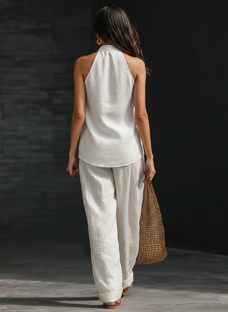 Carlotta | Completo elegante senza maniche con pantalone ampio