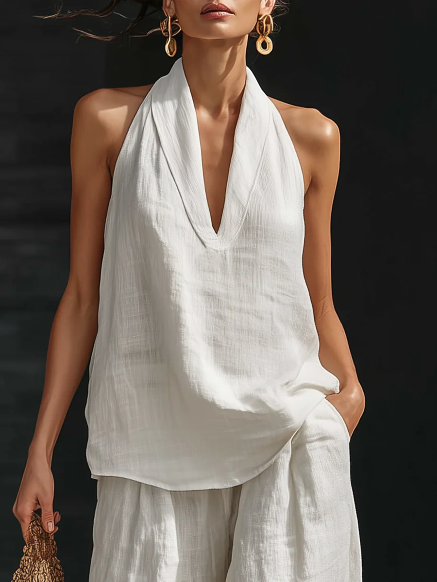 Carlotta | Completo elegante senza maniche con pantalone ampio