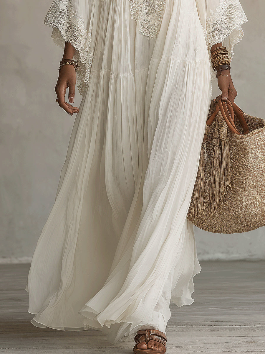 Adelaida | Abito lungo in chiffon con maniche a pipistrello