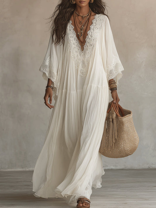 Adelaida | Abito lungo in chiffon con maniche a pipistrello