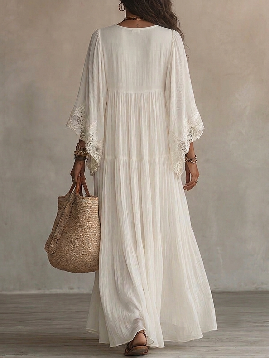 Adelaida | Abito lungo in chiffon con maniche a pipistrello