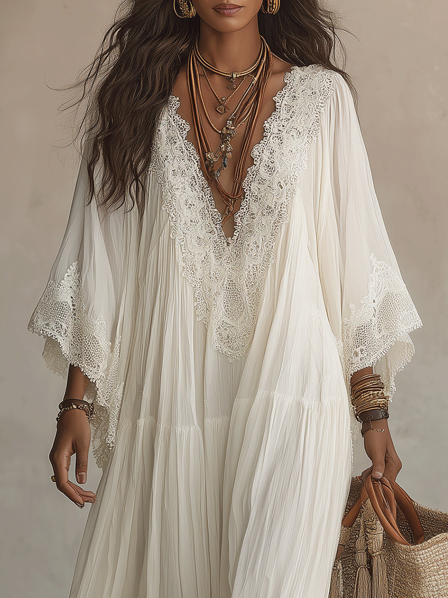 Adelaida | Abito lungo in chiffon con maniche a pipistrello