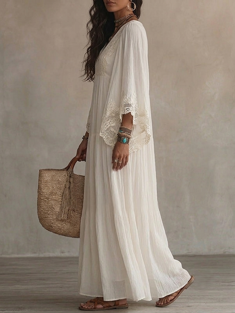 Adelaida | Abito lungo in chiffon con maniche a pipistrello