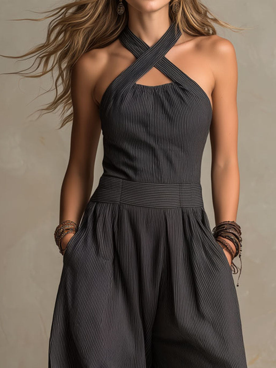 Tuta boho, con collo incrociato
