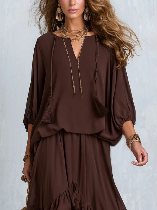 REAL | Blusa esclusiva in chiffon e gonna con volant