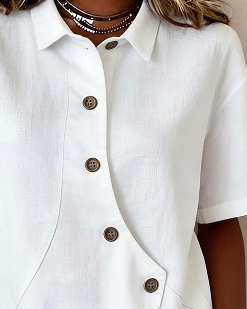 Giulia - Blusa Asimmetrica in Cotone-Lino con Bottoni