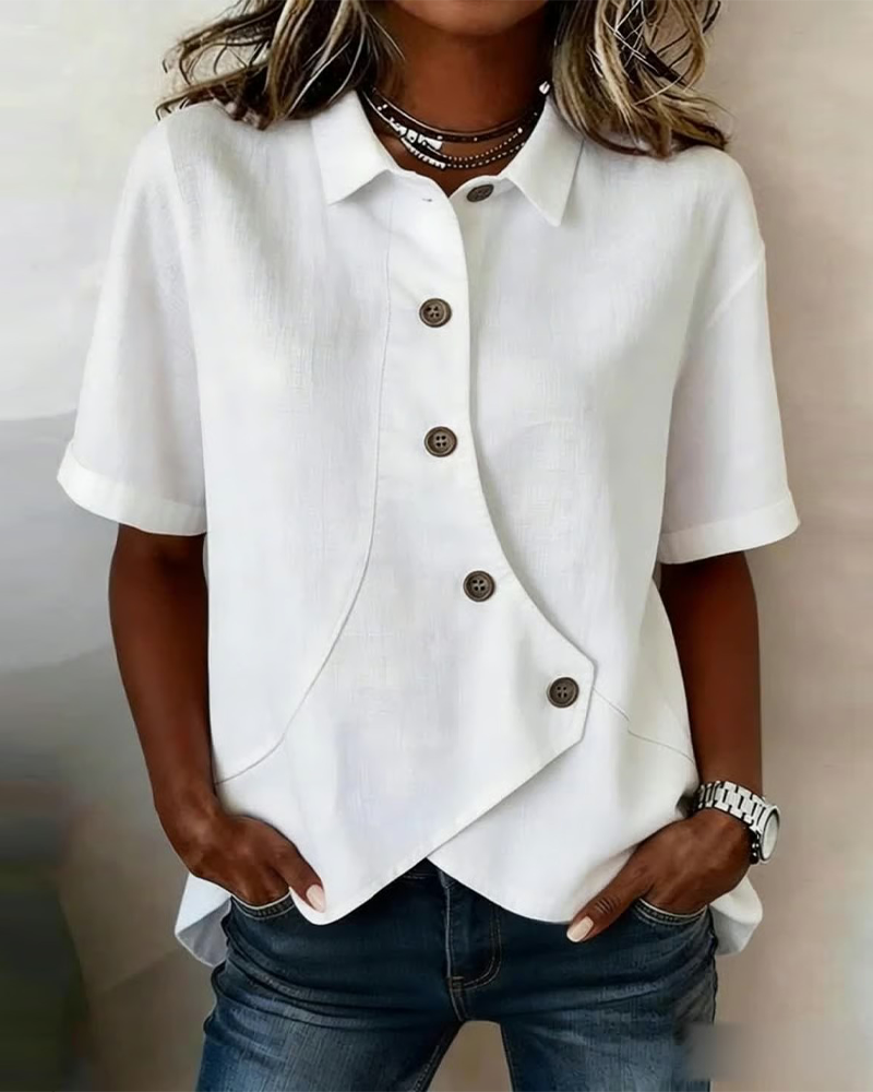 Giulia - Blusa Asimmetrica in Cotone-Lino con Bottoni