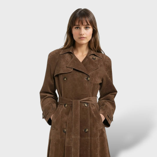 Trench Coat Classico Scamosciato per Donna