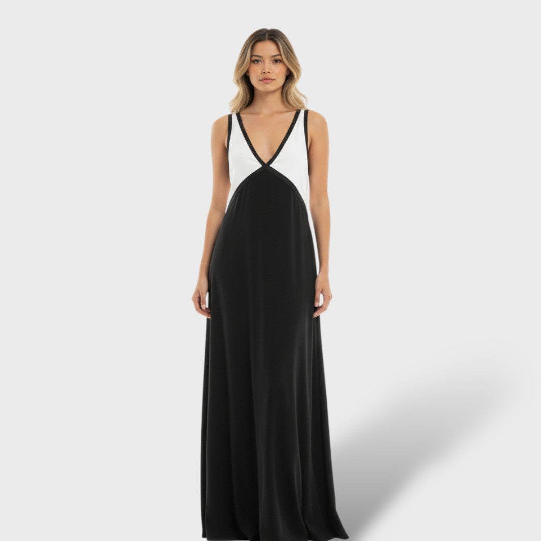 Vestito Maxi Contrasto Elegante Donna