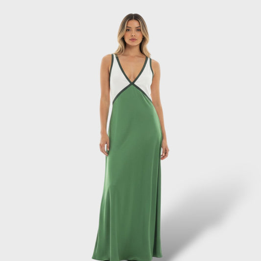 Vestito Maxi Contrasto Elegante Donna