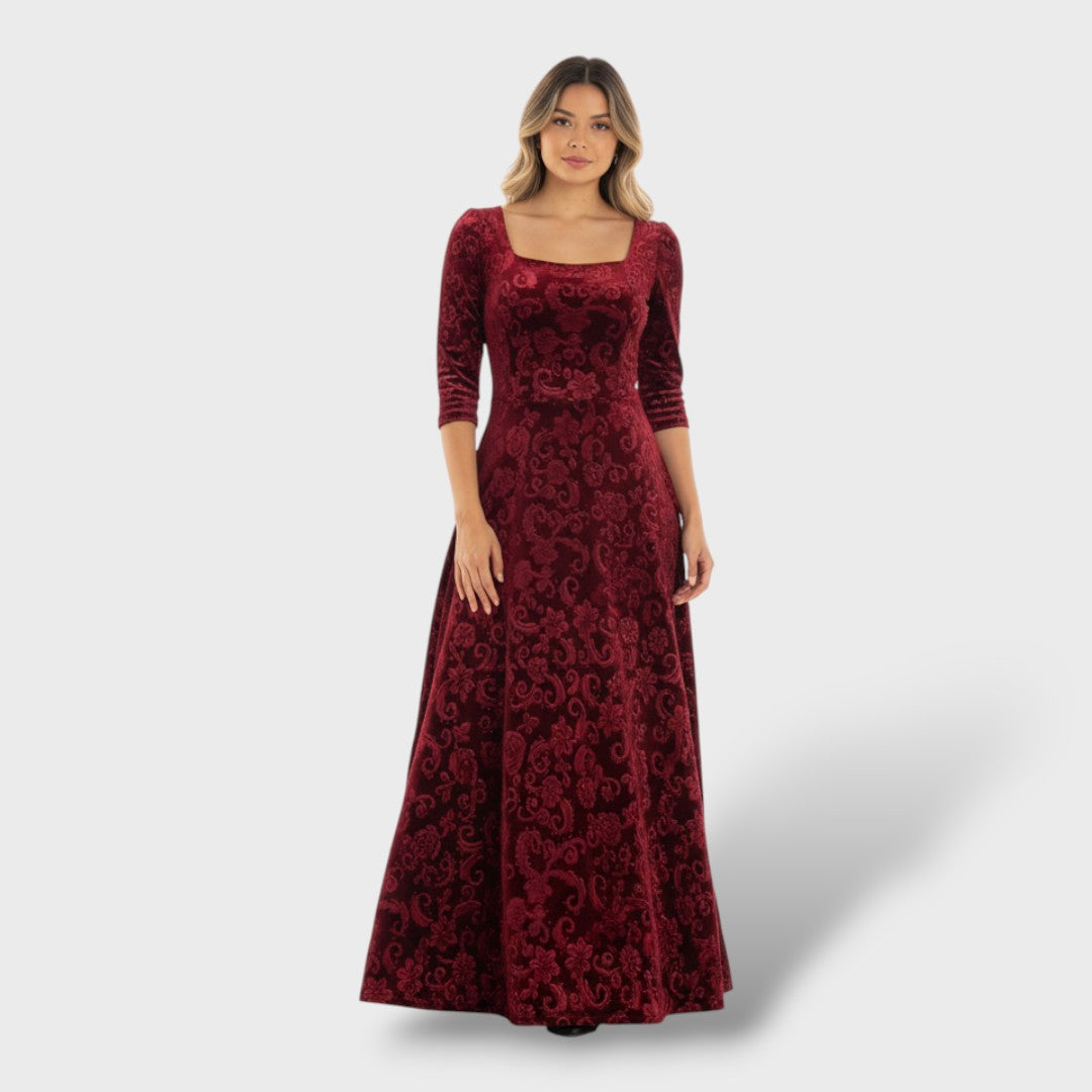 Vestito Maxi Floreale Scollo Quadrato Elegante