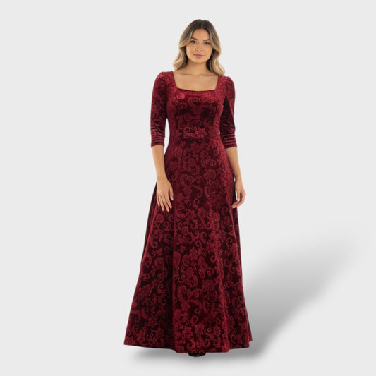 Vestito Maxi Floreale Scollo Quadrato Elegante