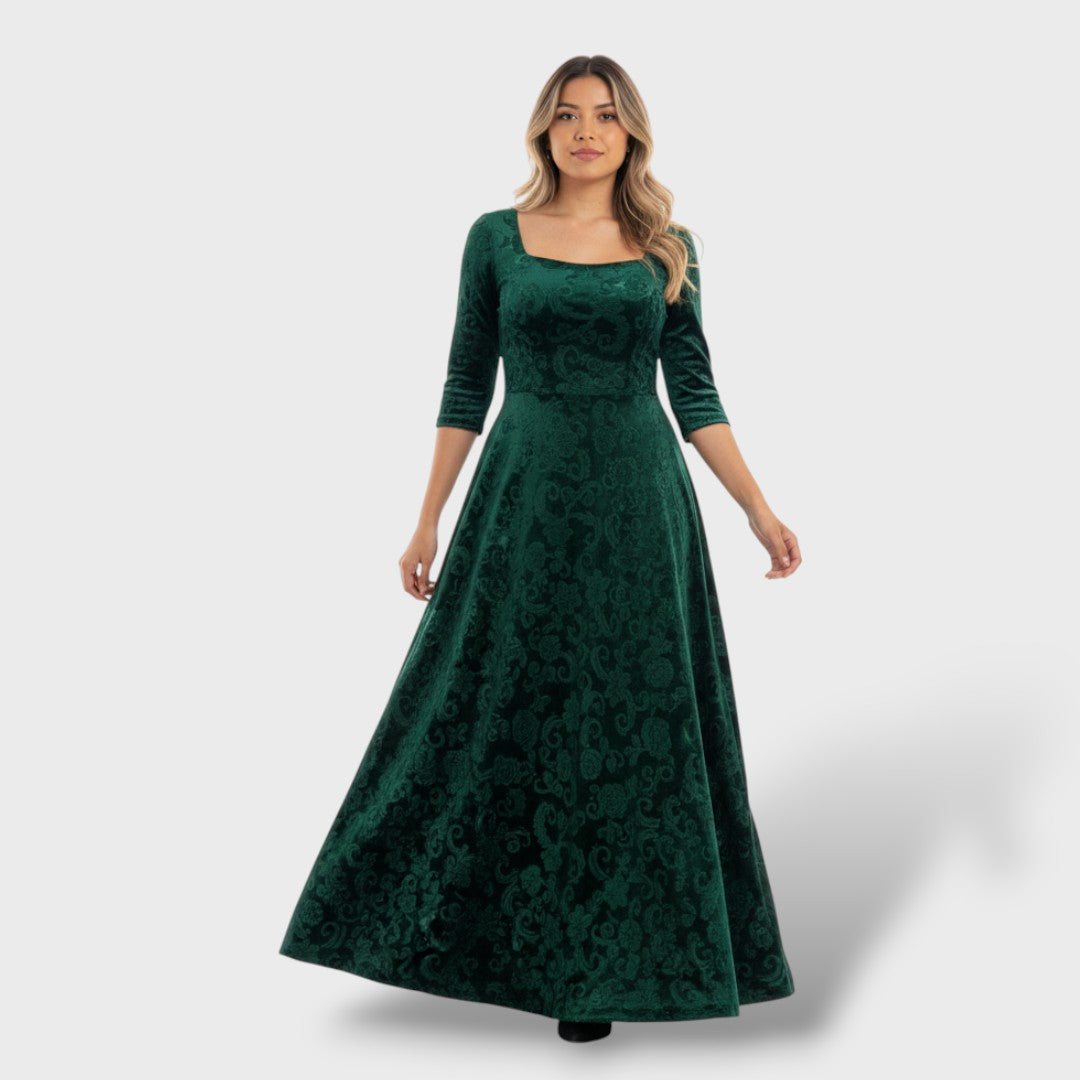 Vestito Maxi Floreale Scollo Quadrato Elegante