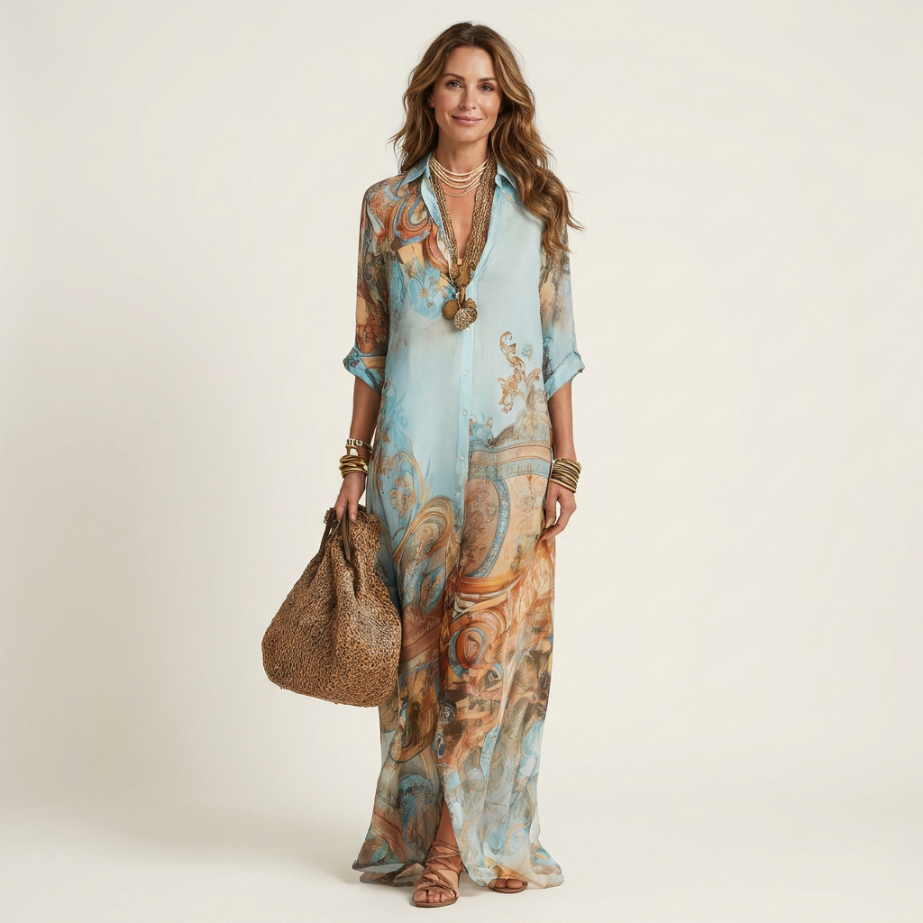 AliceLeon™ | Abito Chemisier Maxi in Seta