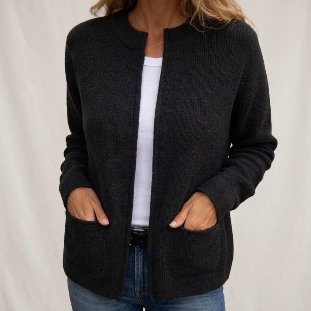 REAL | Cardigan con Zip in Maglia Calda e Tasche