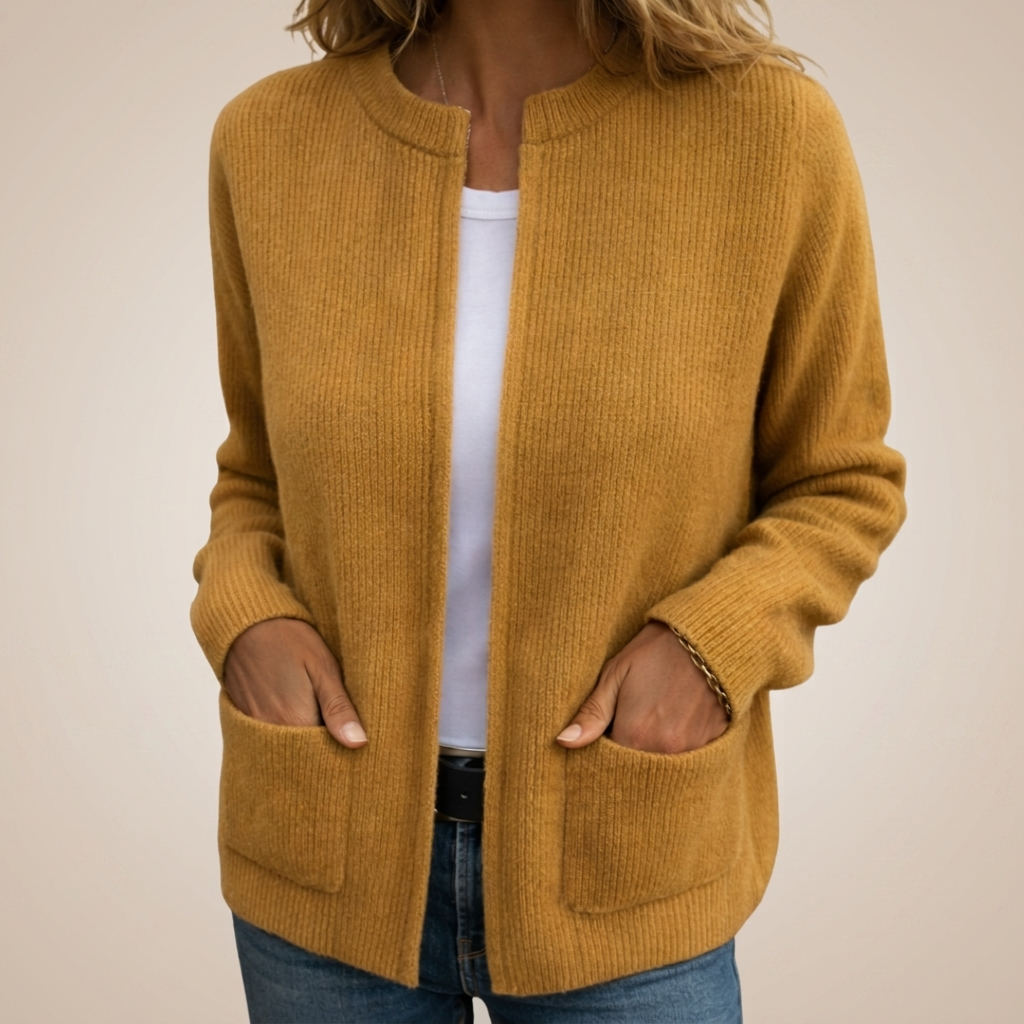 REAL | Cardigan con Zip in Maglia Calda e Tasche