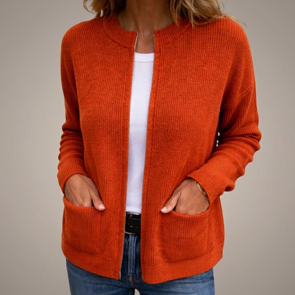 REAL | Cardigan con Zip in Maglia Calda e Tasche