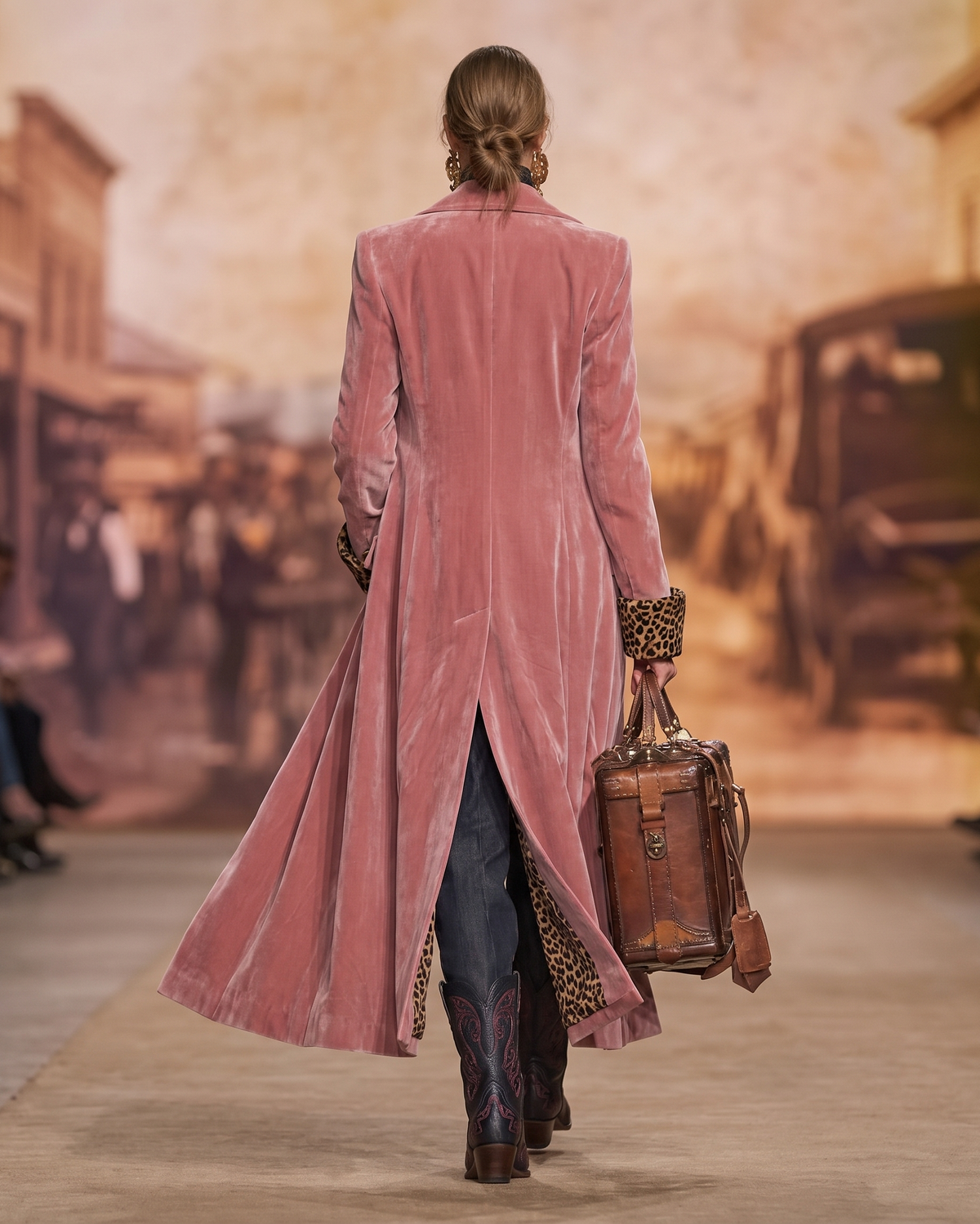 REAL | Cappotto Lungo in Velluto con Interno Leopardato