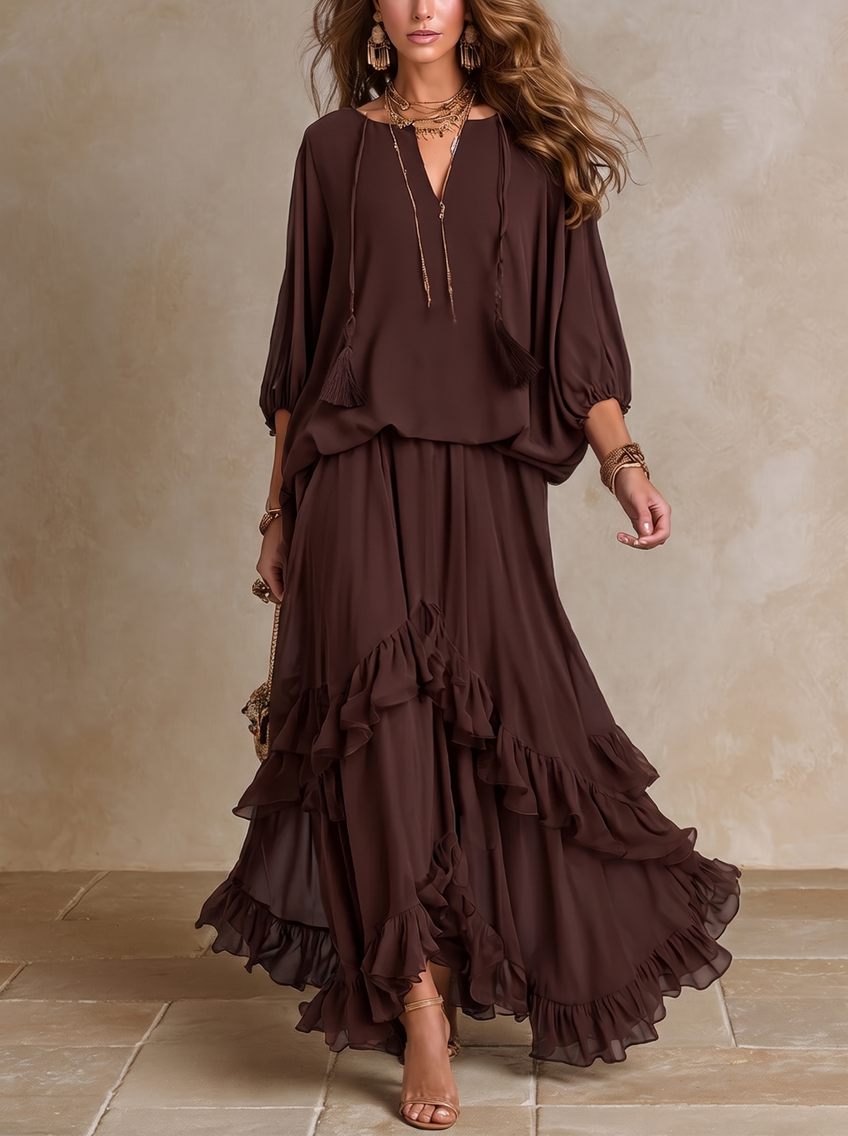 REAL | Blusa esclusiva in chiffon e gonna con volant